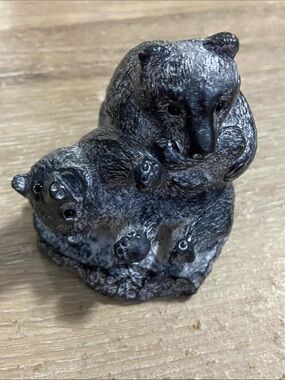Wolf Original Handmade Bear with Cubs Sculpture - Canada Artisan Stone Figurine